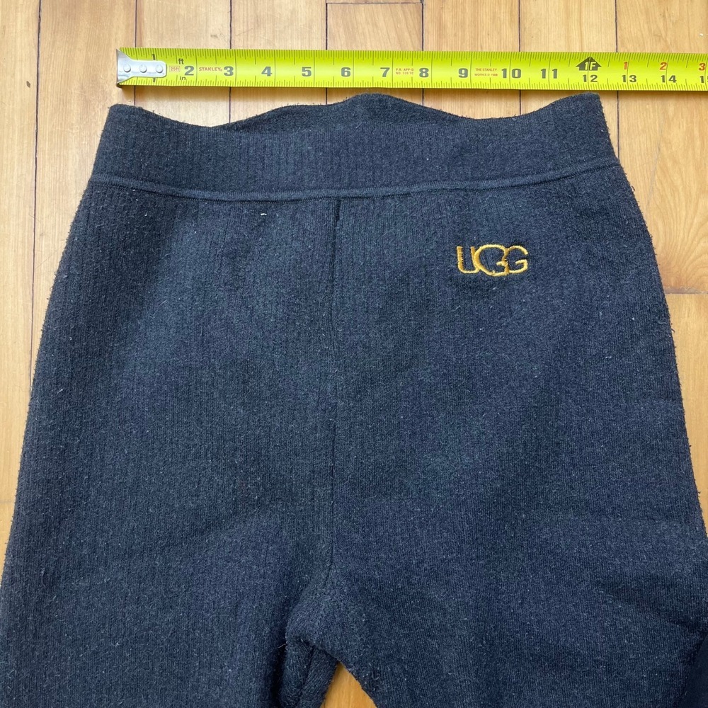 UGG Black Knit Faux Fur Lined Leggings Quilted Knee Loungewear Thermal Pants - Picture 2 of 6